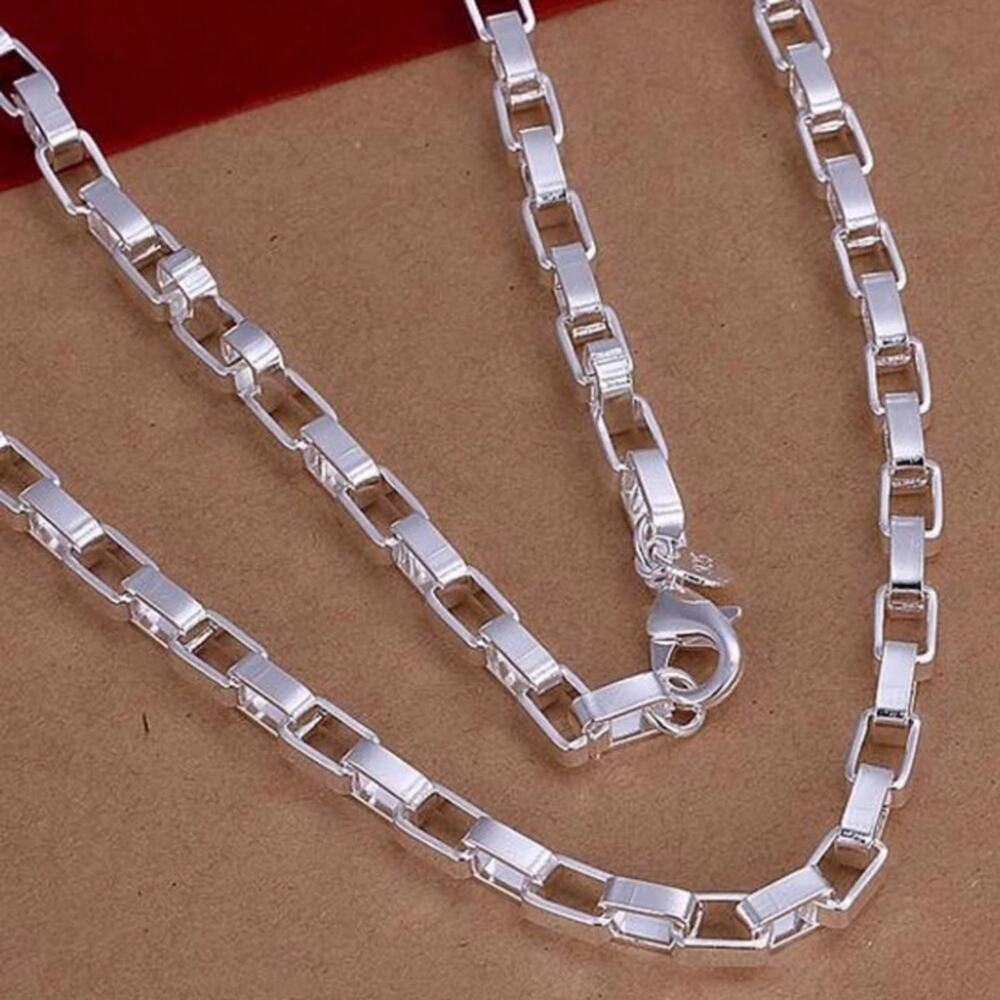 Sterling Silver Box Chain Link Unisex Necklace Matching Bracelet Set - Picture 6 of 6